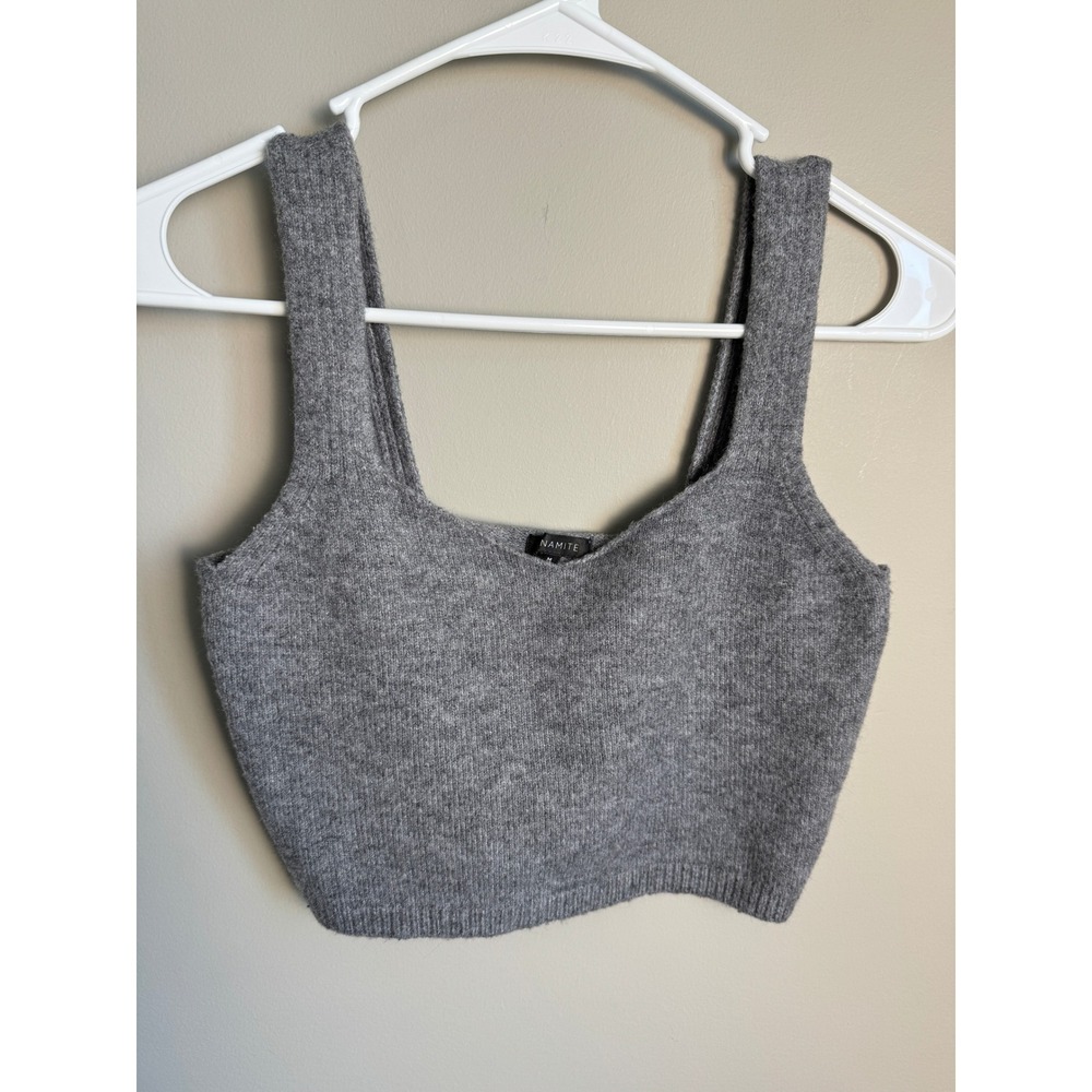 Dynamite Grey Knit Cropped Sweater Tank Top Medium Coquette Preppy Festival